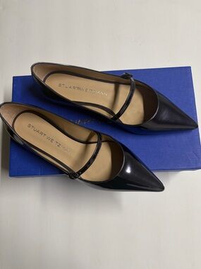 Stuart Weitzman Emilia Mary Janes Cool Gray Specchio Flats